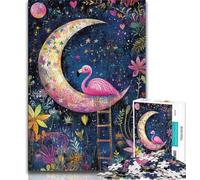 Flamingos Under The Moon 1000 Piece Jigsaw Puzzle for Adults And Teenagers,Learning Educational Toy for Is Ideal As A Gift for The Whole Family 50x75cm