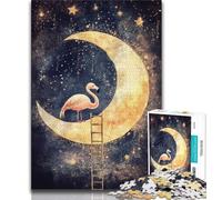 Flamingos Under The Moon Puzzles for Teenagers Teens 1000pc Puzzle,Help The Brain Exercise Addictive Toys to Cultivate Patience A Work of Art 38x26cm