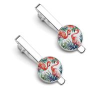 Flamingos Watercolor Tropics 2 Pcs Tie Clips for Men Necktie Tie Bar