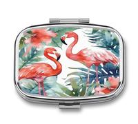 Flamingos Watercolor Tropics Pill Box Medicine Pill Organizer Small Pill Case Travel Pill Container Portable Pill Case for Pocket 2 Compartment Pill Holder Pill Boxes for Travel