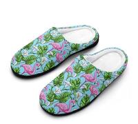 Flamingos White Calla Lilies Men's House Slippers Memory Foam Washable Cotton Slip on Home Shoes