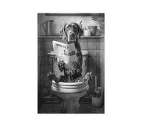 Flamint German Shorthair Pointer Sitting on The Toilet Bathroom Canvas Poster Wall Art Decor Print Picture Paintings for Living Room Bedroom Decoration 12" L X 18" W