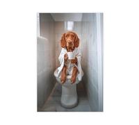 Flamint Irish Red Setter on Toilet Drinking Coffee Canvas Poster Bedroom Decor Landscape Office Room Decor Gift 16" L X 24" W