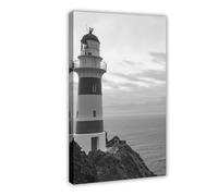Flamint Lighthouse Black And White Cape Palliser New Zealand Canvas Poster Bedroom Decor Landscape Office Room Decor Gift 12" L X 18" W