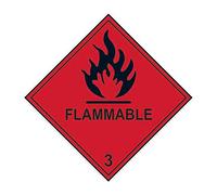 Flammable Class 3 Warning Labels - Roll of 250 - Self Adhesive Vinyl - 100mm x 100mm - Hazard Safety Stickers for Liquids, Storage & Transport