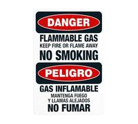 Flammable Gas Keep Fire Or Flame Away No Smoking Bilingual Metal Warning Sign, Caution Security Poster for Road Street Home Business Wall Decor 12×8 Inches