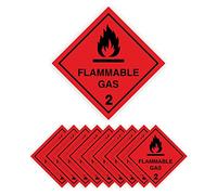 Flammable Gas Warning Signs, Class 2, Self-Adhesive Vinyl labels, 100mm x 100mm, Pack of 10 Stickers