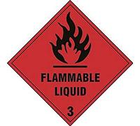 Flammable Liquid Class 3 Label Pack of 10 Self-Adhesive Vinyl Sticker 250mm x 250mm