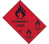 Flammable Liquid Class 3 LABEL Sheet - Hazardous Substances Sign - Self-Adhesive Vinyl Sticker - 1 x 200mm 2 x 100mm