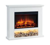 FLAMME 39" Beadell Electric Fireplace Suite White Colour Includes 2000w Heater with Glass Fronted Flame Effect, Remote Control