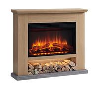FLAMME 39" Beadell Electric Fireplace Suite Natural Oak Colour Includes 2000w Heater with Glass Fronted Flame Effect, Remote Control
