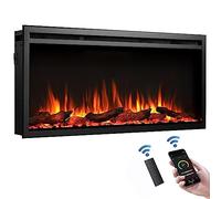 FLAMME 40" Electric Media Wall Slim Inset Fireplace, Castello, Black | Wall Mounted/Recessed, Alexa Compatible, 1.5kW Heater, Remote & Touch Control, 16 LED Flame Colours, Logs & Crystals