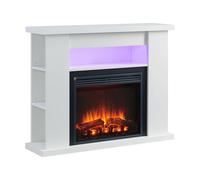 FLAMME 43" Lipson Electric Fireplace Suite White Colour with Storage Shelves Includes 2000w Heater with Glass Fronted Flame Effect, Remote Control