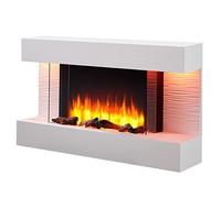 FLAMME 43" Wall Mounted Electric Fire and Surround, Kingston White | 2kW heater, 3 flame colours, 13 mood lights, log effect, 7-day timer, no chimney needed