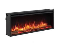 FLAMME 50" Electric Media Wall Fireplace, Castello, Platinum Black