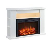 FLAMME 51" Lipson Electric Fireplace Suite White Colour with Storage Shelves Includes 2000w Heater with Glass Fronted Flame Effect, Remote Control
