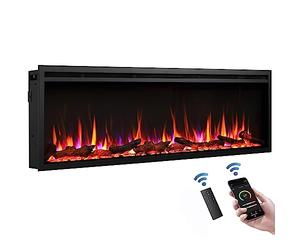 FLAMME 60"/152cm Castello Slim Frame Recessed Media Wall Inset Electric Fireplace with Multi Flame Colours 750W/1500W