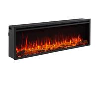 FLAMME 60" Electric Media Wall Fireplace, Castello, Platinum Black | Wall Mounted/Recessed, Smart Alexa and Google Compatible, 750-1500W Heater, Remote Control, 16 Flame Colours, Logs & Crystals