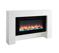 FLAMME Carmaux 55" / 141cm Freestanding Electric Fireplace Suite, 3 Flame Colours, 2000W Heater, Log set or Crystal Fuel Bed with Remote Control White