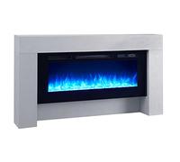 FLAMME Carmaux 63" / 161cm Freestanding Electric Fireplace Suite, 3 Flame Colours, 2000W Heater, Log set or Crystal Fuel Bed with Remote Control Cement Grey