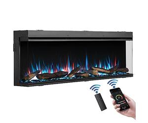 FLAMME Knighton 150cm/59" 3-Sided Electric Media Wall Fire, Recessed TV Media Wall, Multiple Flame Colours, Sound Effects and APP Control