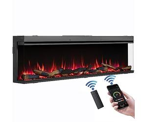 FLAMME Knighton 180cm/71" 3-Sided Electric Media Wall Fire, Recessed TV Media Wall, Multiple Flame Colours, Sound Effects and APP Control