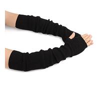 Flammi Cashmere Blend Arm Warmer Fingerless Gloves Knited Long Sleeve Mitten Gloves Wrist Warmer with Thumb Hole for Women, Black (60cm), Medium