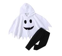 Flamosisi 2Pcs Toddler Girls Boys Halloween Costume Set Baby Unisex 2 Piece Halloween Ghost Outfits Cape Cloaks Ghost Print Cloak Hoodies+Long Pants Party Cosplay Costume Set Baby Cosplay Cape