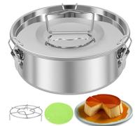 Flan Mold Set with Steamer Rack and Silicone Mat 304 Stainless Steel Flan Pan with Lid 19CM 1.5QT Capacity Flan Baking Mold Round Cake Baking Flan for Making Cheesecake Chocolate Cake