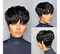 Flandi Pixie Cut Human Hair Short Pixie Cut Wig for Black Women 100% Virgin Glueless Medium Cap Black Curly Modern Style