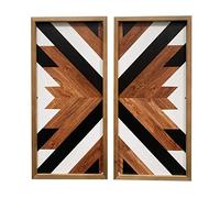 flangairy 2 Pcs Western Aztec Wall Decor With Wood Framed, 20.9x9.8 Inch Wooden Southwestern Boho Wall Art, Native American Living Room Bedroom Guest Bathroom Rustic Decorations for Home