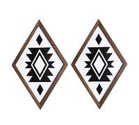 flangairy Aztec Wall Decor, Western Art Wood Southwestern Native American Boho Black White Bathroom Bedroom Room Kitchen Diamond Geometric Modern Rustic Farmhouse Home Decoration