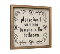 flangairy Please Don'T Summon Demons In The Bathroom Sign, Goth Gothic Witchy Half Bath Wooden Decor Halloween Home Wall Decoration