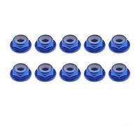 Flange Nuts, 10Pcs 4mm Aluminium Alloy Nylon Insert Self-Locking Hex Nuts for RC Model Cars Trucks Buggies Wheels Assembly(Blue)