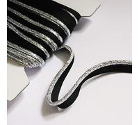 Flanged Insert Piping Cord - Silver Metallic Lurex on Black Tape 10mm (5 Meter)