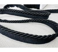 Flanged Piping Cord Twisted Rope Trim Home Decor - Pillow Cushion Curtains Edge Trimming Upholstery - 7mm Wide - Any Length - Black - Sold by 20 Metre Reel