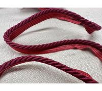 Flanged Piping Cord Twisted Rope Trim Home Decor - Pillow Cushion Curtains Edge Trimming Upholstery - 7mm Wide - Any Length - Dark Maroon - Sold by The Metre