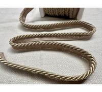 Flanged Piping Cord Twisted Rope Trim Home Decor - Pillow Cushion Curtains Edge Trimming Upholstery - 7mm Wide - Any Length - Gold Beige - Sold by The Metre