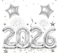 Flankor 2026 Balloons - 16 Inch Happy New Year Silver Foil Number Balloons for New Years Eve Decorations (Silver)