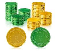 Flankor 70Pcs St Patricks Day Gold Coins, Shamrock Plastic Lucky Coin, St Patricks Day Accessories, St Patrick's Day Decorations for Home