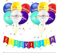 Flankor Eurovision Party Decorations 2026, Eurovision 2026 Eurovision Song Contest Decorations with 16 Pcs Balloons & 1Pc Banner Flag, Eurovision Party Supplies for Garden Bar Restaurant
