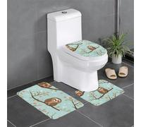 Flannel Anti-Slip Floor mat Three-Piece Set 24x16in HJFCZH Lazy Cute Sloth Hanging The Branches Prints Thick and Absorbent for Bathroom and Toilet