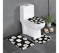 Flannel Anti-Slip Floor mat Three-Piece Set 24x16in HJFCZH Panda Cute Face Prints Thick and Absorbent for Bathroom and Toilet