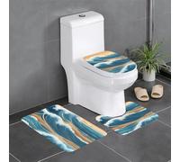 Flannel Anti-Slip Floor mat Three-Piece Set 24x16in WHJSSF Beautiful Ocean Waves Pattern Thick and Absorbent for Bathroom and Toilet