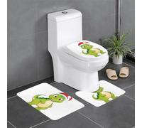 Flannel Anti-Slip Floor mat Three-Piece Set 24x16in WHJSSF Christmas Dinosaur Pattern Thick and Absorbent for Bathroom and Toilet