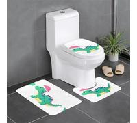 Flannel Anti-Slip Floor mat Three-Piece Set 24x16in WHJSSF Little Dinosaur on Vacation Pattern Thick and Absorbent for Bathroom and Toilet