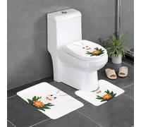 Flannel Anti-Slip Floor mat Three-Piece Set 24x16in WHJSSF Little White Rabbit on Big Flower Pattern Thick and Absorbent for Bathroom and Toilet