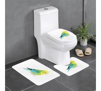 Flannel Anti-Slip Floor mat Three-Piece Set 24x16in WHJSSF Pale Yellow Budgie Pattern Thick and Absorbent for Bathroom and Toilet