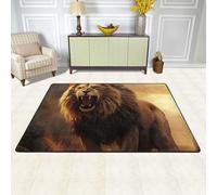 Flannel Area Rug Soft Non Slip Floor Rug Large Modern Carpet Angry Roaring Lion Rugs Doormat Machine Washable Floor Carpet Mat for Living Room Bedroom Kitchen Entryway 72"x48"