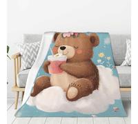 Flannel Baby Blanket,Cute Brown Bear,Kid Fleece Throw Blankets,All Season,Ultra-Soft Fabric,Couch Knee Throws,for Sofa,Camping,Office nap,Bed Topper,Double-Sided Fleece,80x60 Inch